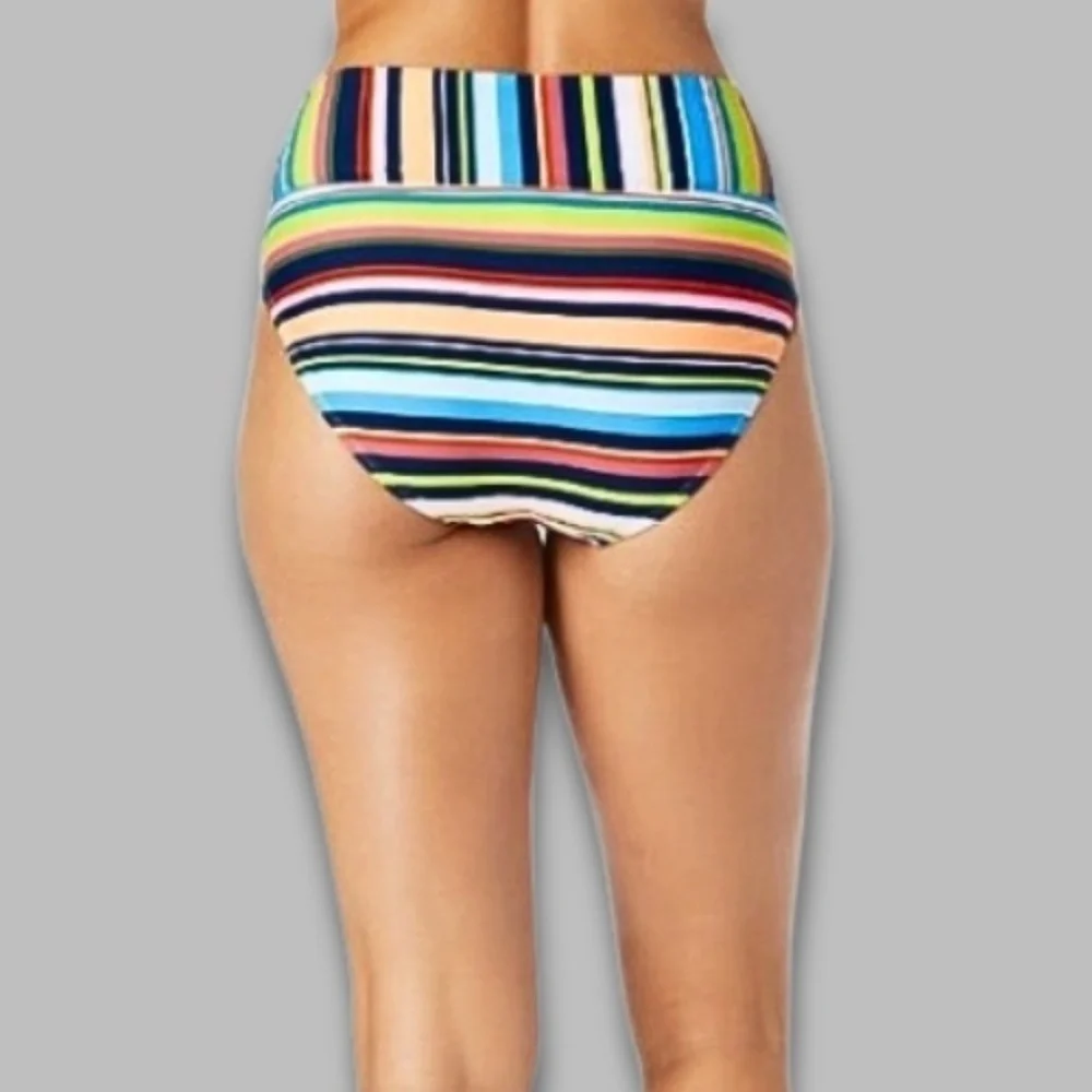 Catalina Swim Brief High-Waist Striped Soft Stretch Fabric Multicolor Women’s 3X - Picture 2 of 6